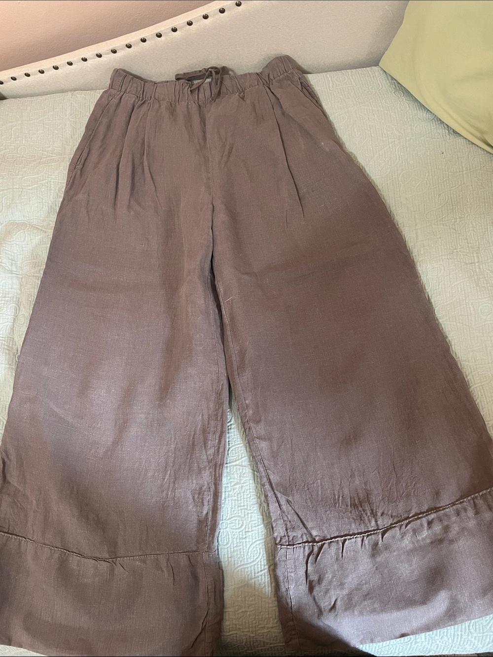 Zara Wide-Leg Linen-Blend Pants in Mauve Brown